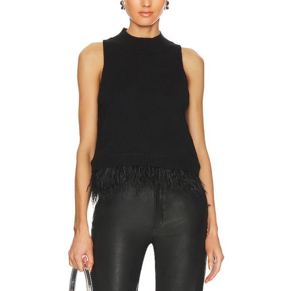 Central Park West 'Sunny Marabou' Black Ostrich Feather Trim Sweater Size M